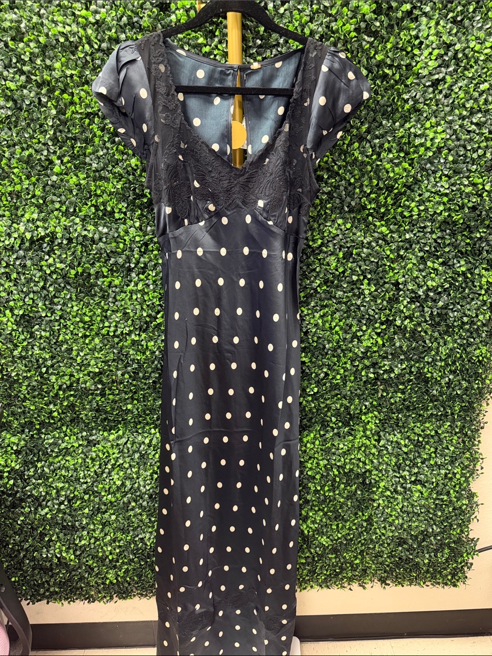 Free People Black Polka Dot Midi Dress with Cream Dots - Picture 3 of 9